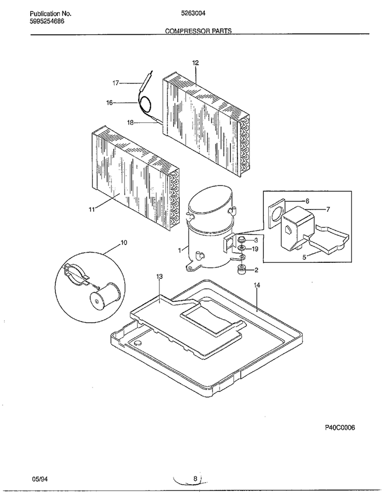Compressor Parts Diagram and Parts List for 5263004B  Frigidaire Air Conditioner