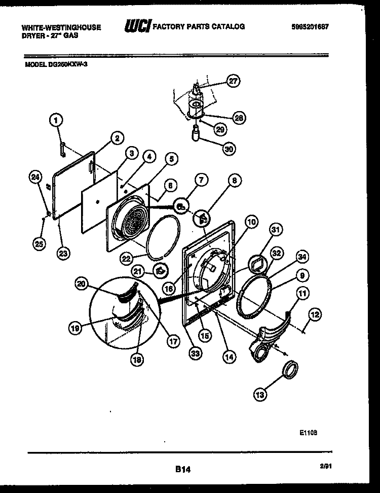 DOOR PARTS Diagram and Parts List for DG250KXD3  Frigidaire Dryer