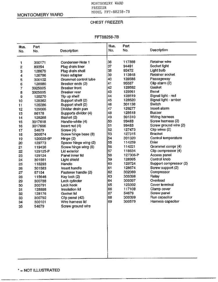 Chest Freezer Page 2 Diagram and Parts List for 88258-7B  Frigidaire Freezer