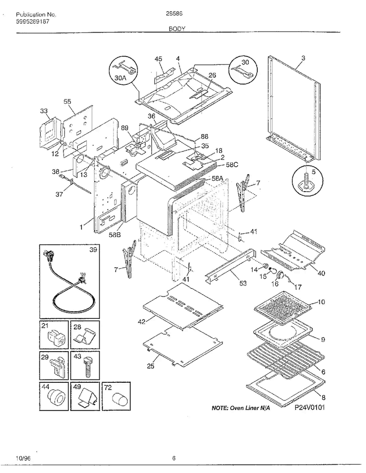 Body Diagram and Parts List for 285860B  Frigidaire Range