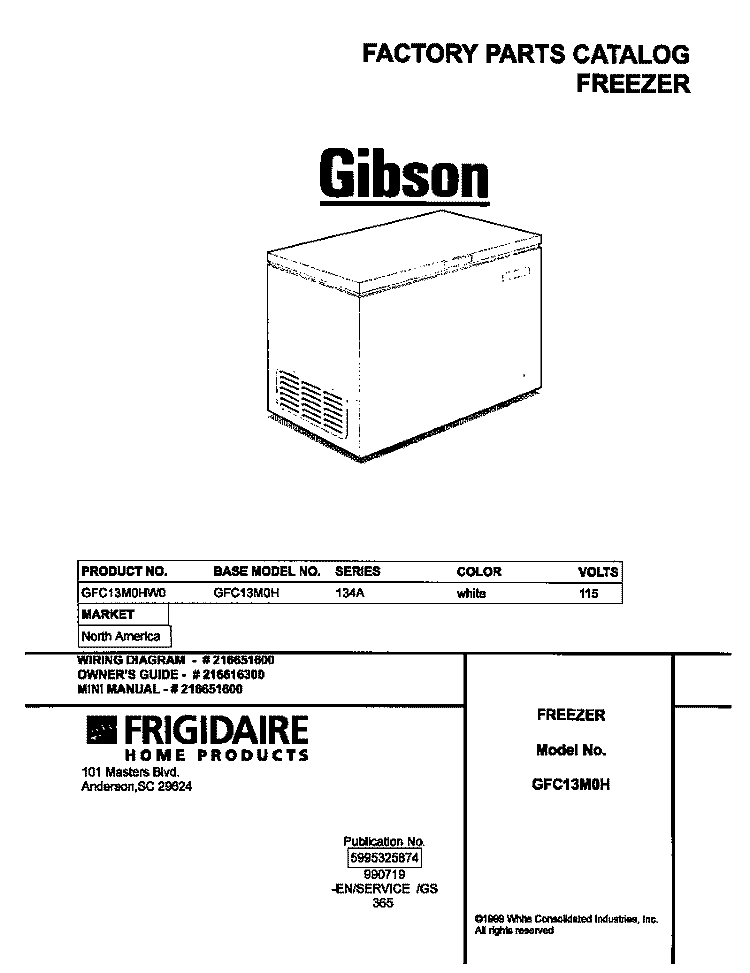 COVER Diagram and Parts List for GFC13M0HW0  Gibson Freezer