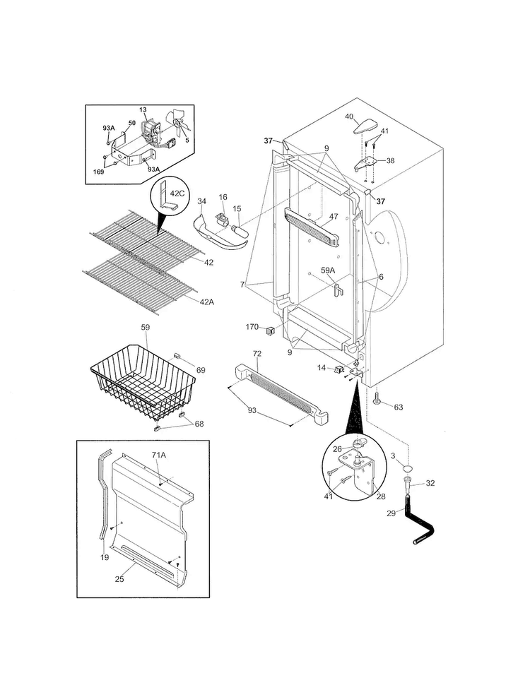 Cabinet Diagram and Parts List for 253280528015  Kenmore Freezer