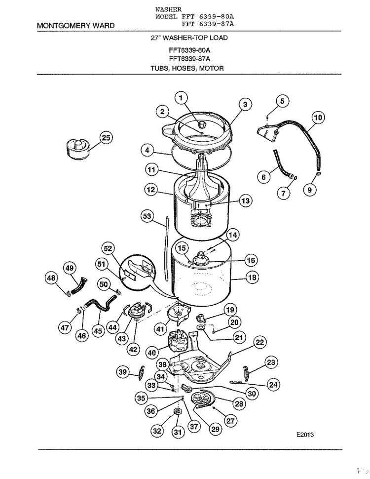 Tubs, Hoses, Motor Diagram and Parts List for 6339A  Frigidaire Washer