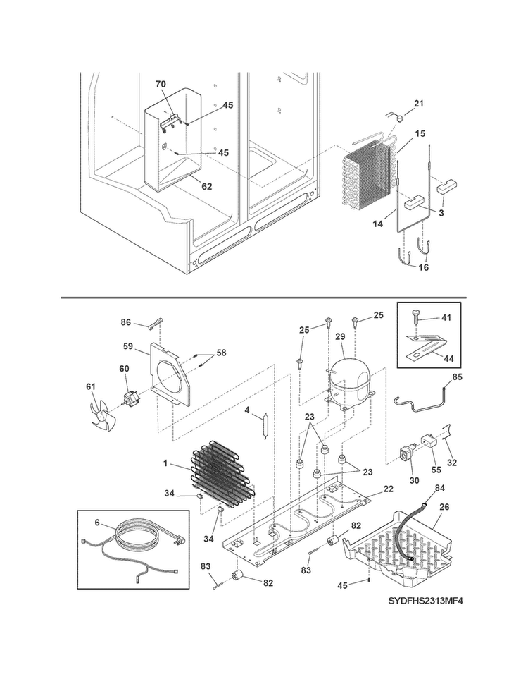System Diagram and Parts List for DFHS2313MFB  Frigidaire Refrigerator