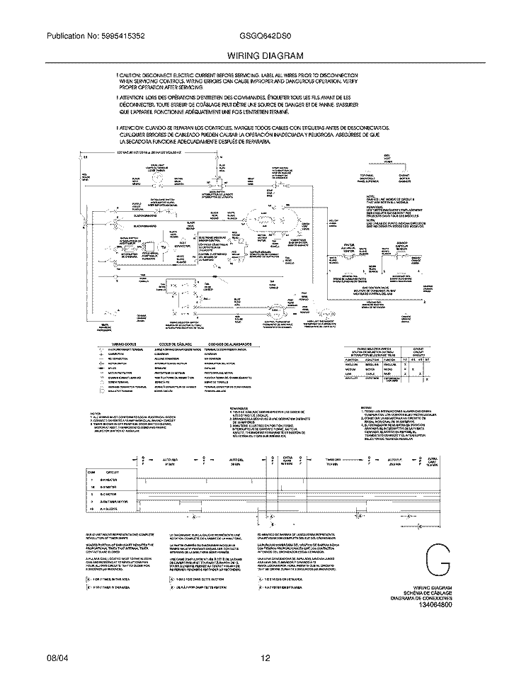 WIRING DIAGRAM Diagram and Parts List for GSGQ642DS0  Frigidaire Dryer