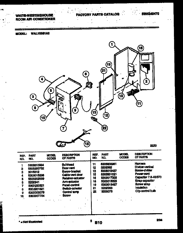 ELECTRICAL PARTS Diagram and Parts List for WAL103S1A2  Frigidaire Air Conditioner