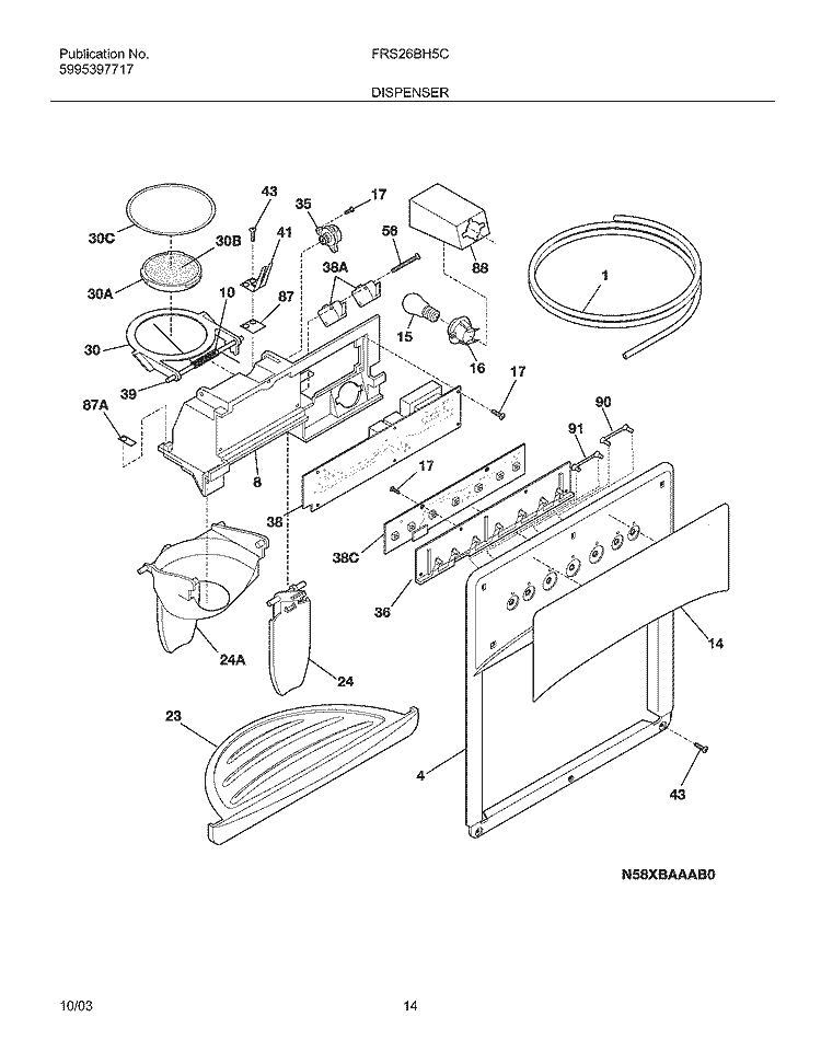 DISPENSER Diagram and Parts List for FRS26BH5CQ2  Frigidaire Refrigerator