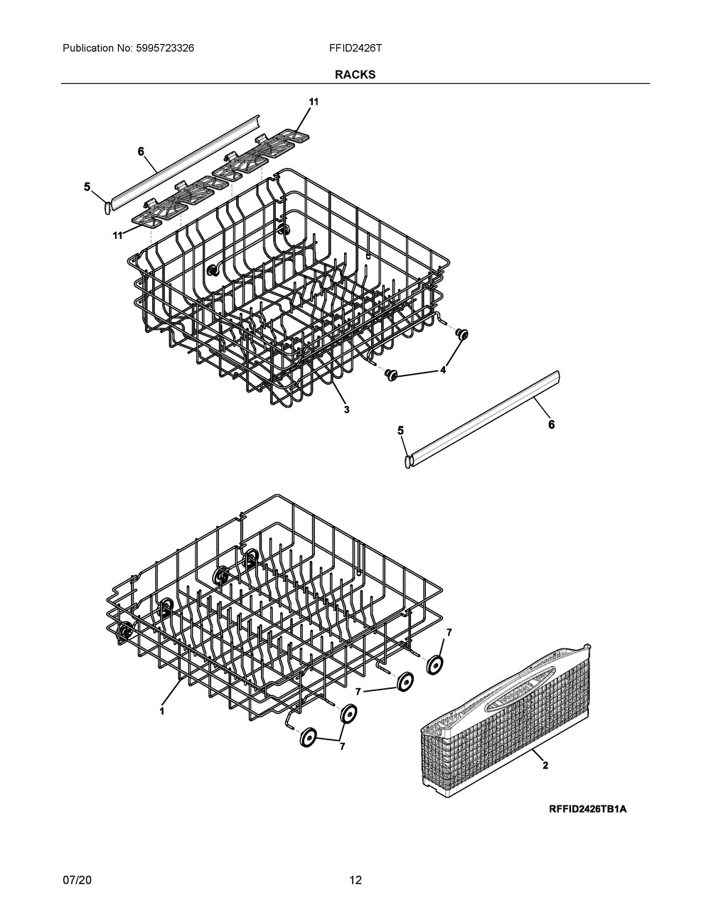 Racks Diagram and Parts List for FFID2426TS4A  Frigidaire Dishwasher