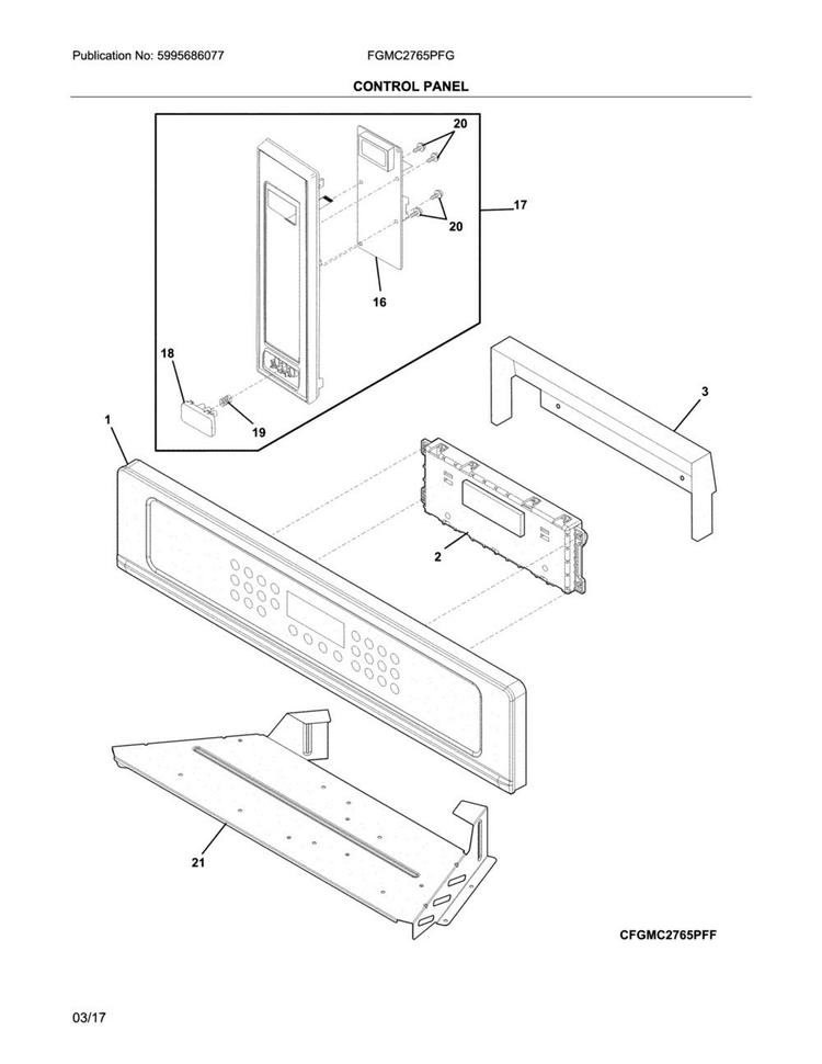 Control Panel Diagram and Parts List for FGMC2765PFG  Frigidaire Microwave Oven Combo