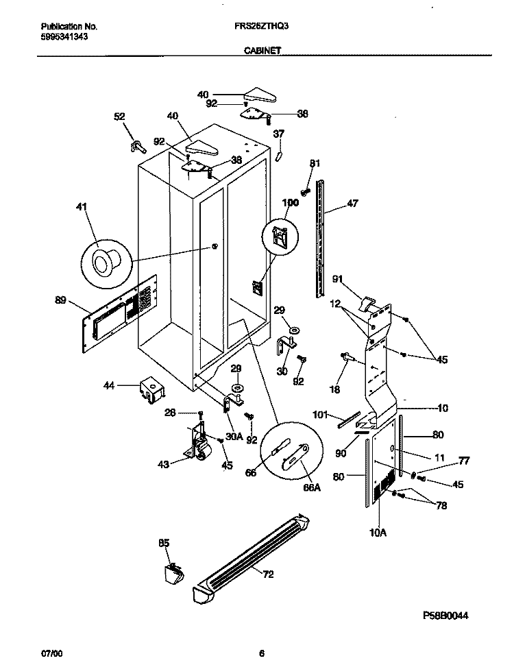 CABINET Diagram and Parts List for FRS26ZTHQ3  Frigidaire Refrigerator