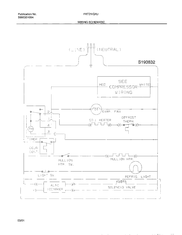 WIRING SCHEMATIC Diagram and Parts List for FRT21IQRJD1  Frigidaire Refrigerator