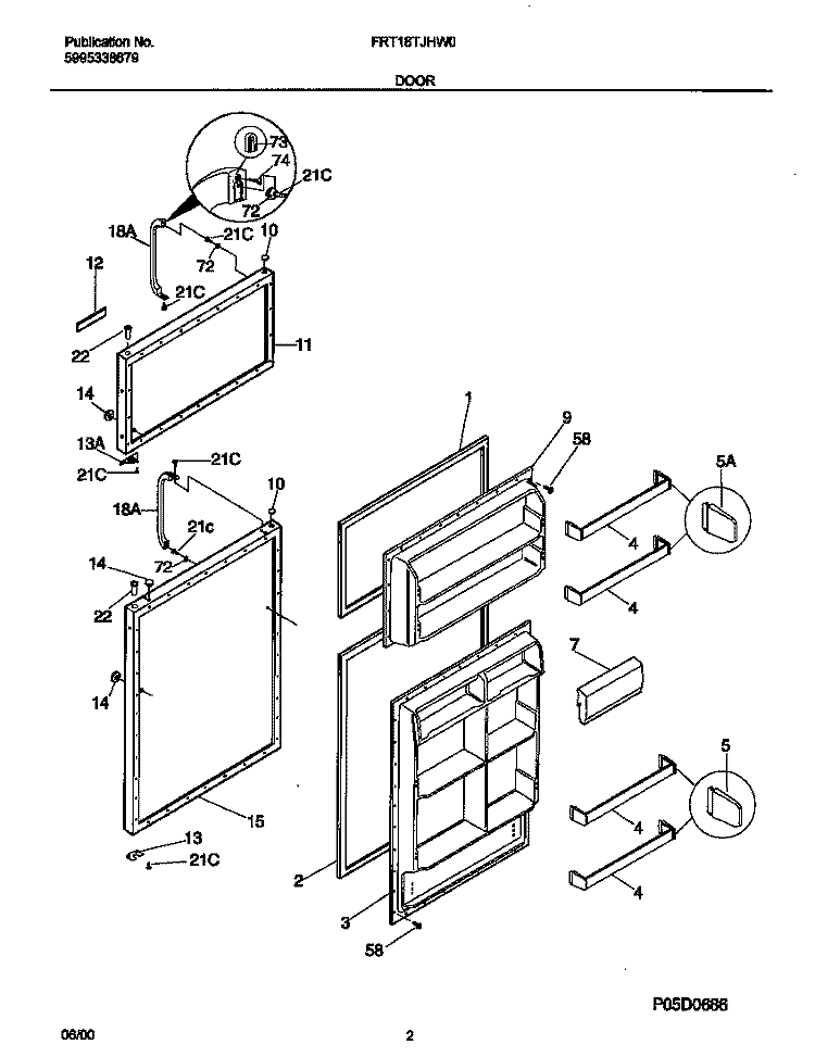 DOORS Diagram and Parts List for FRT18TJHW0  Frigidaire Refrigerator