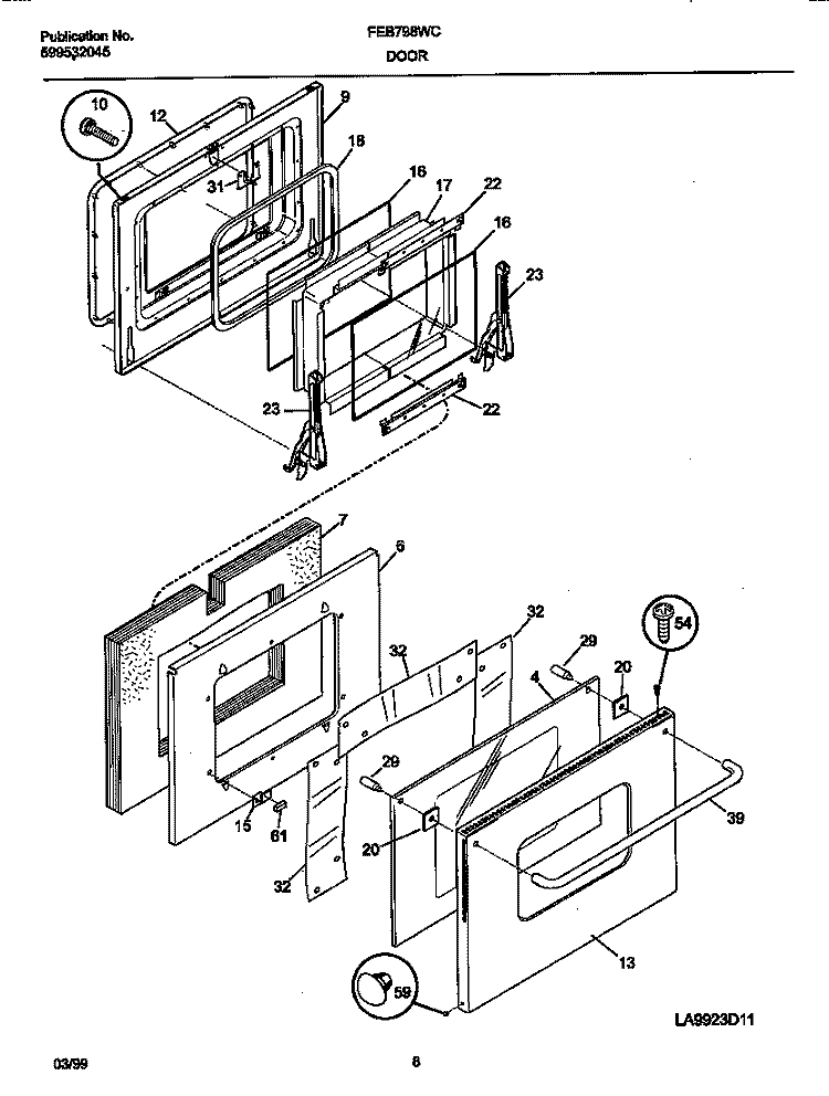 DOORS Diagram and Parts List for FEB798WCCH  Frigidaire Wall Oven