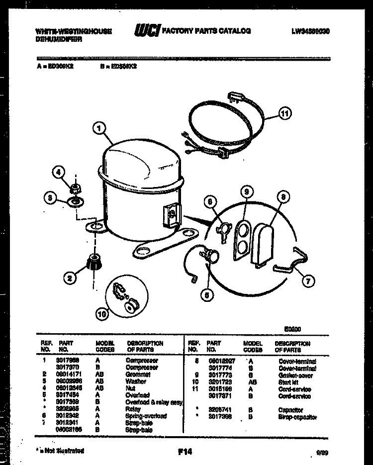 COMPRESSOR PARTS Diagram and Parts List for ED508K2  Frigidaire Dehumidifier