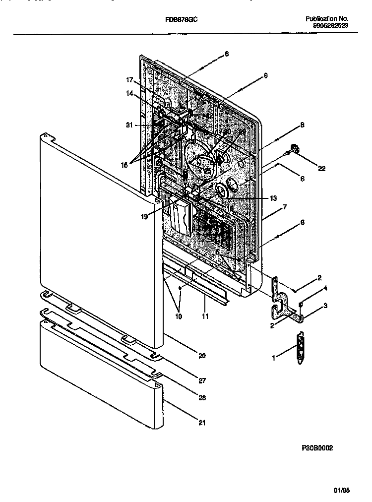DOOR Diagram and Parts List for FDB878GCT0  Frigidaire Dishwasher