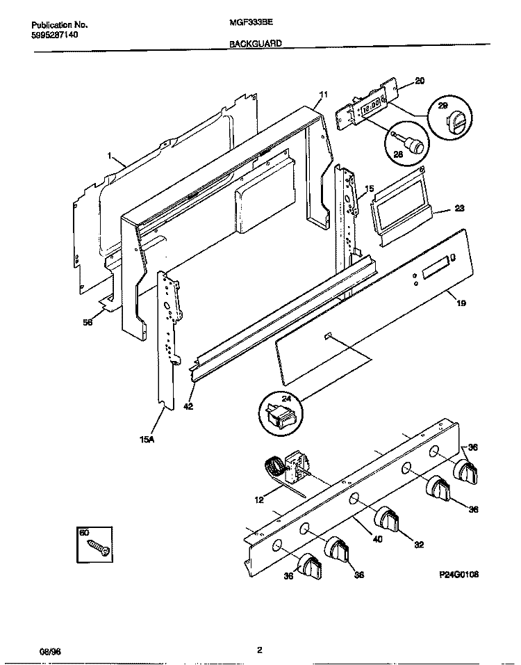BACKGUARD Diagram and Parts List for MGF333BEDC  Frigidaire Range