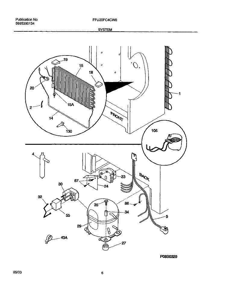 SYSTEM Diagram and Parts List for FFU20FC4CW0  Frigidaire Freezer