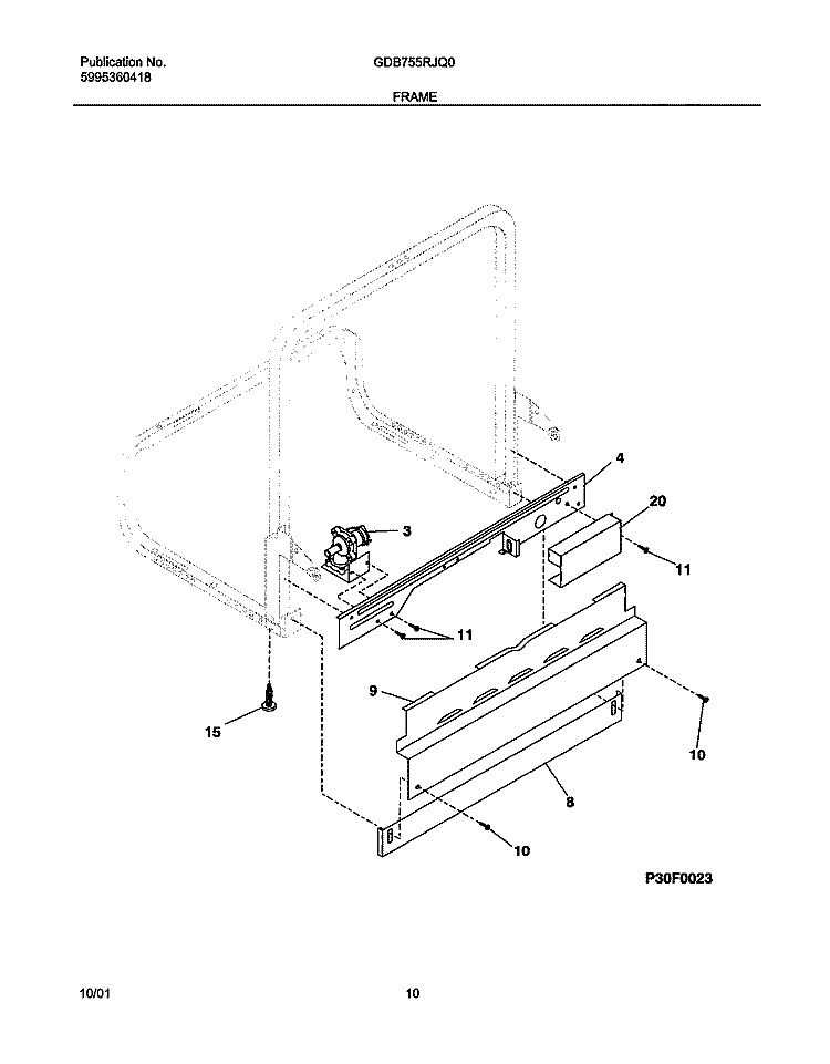 FRAME Diagram and Parts List for GDB755RJQ0  Gibson Dishwasher