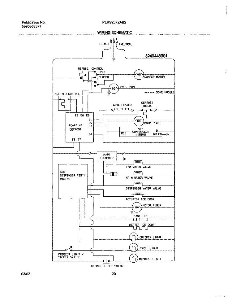 WIRING SCHEMATIC Diagram and Parts List for PLRS237ZAB4  Frigidaire Refrigerator