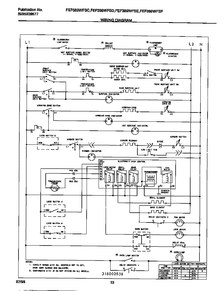 WIRING DIAGRAM Diagram and Parts List for FEF389WFSC  Frigidaire Range
