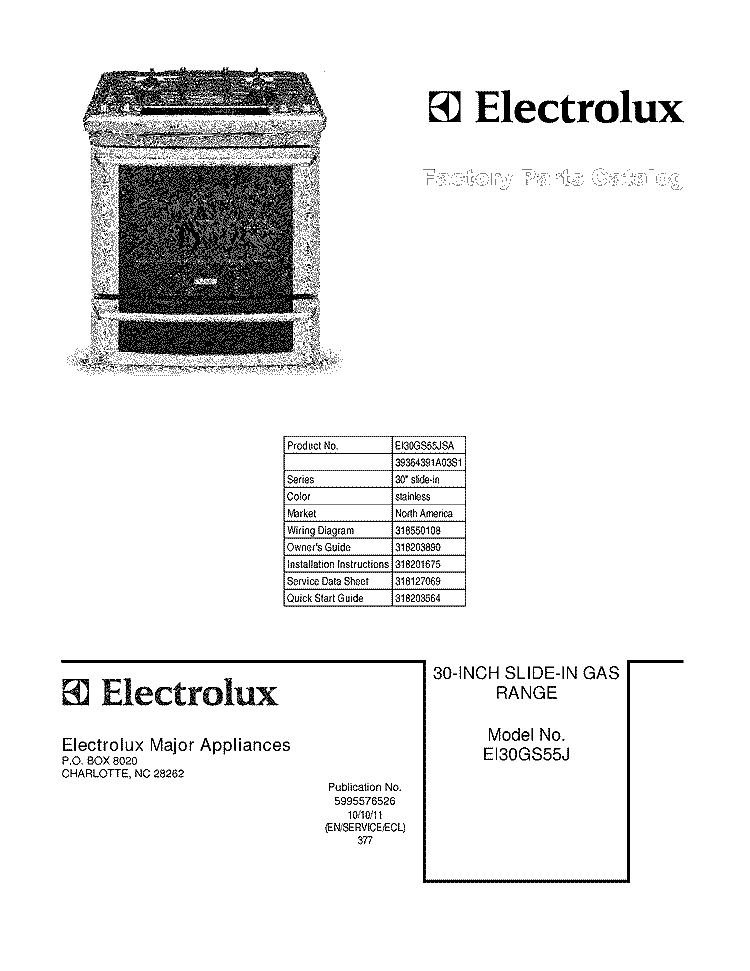 COVER Diagram and Parts List for EI30GS55JSA  Electrolux Range