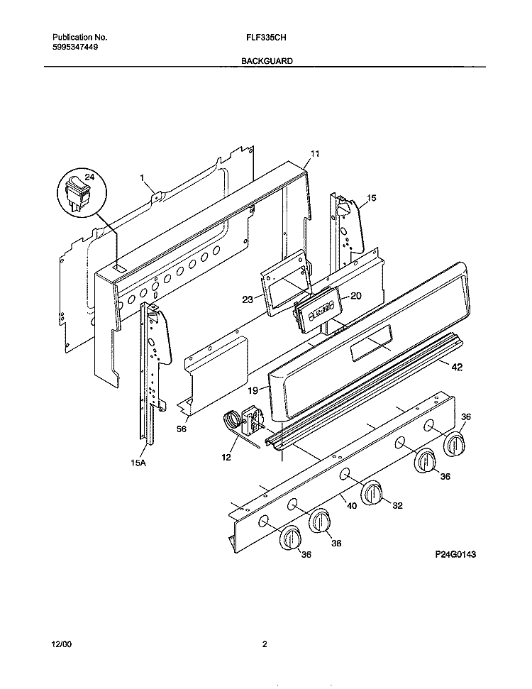 BACKGUARD Diagram and Parts List for FLF335CHTA  Frigidaire Range