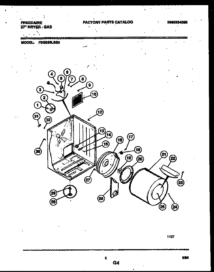 CABINET AND COMPONENT PARTS Diagram and Parts List for FDG336LBS0  Frigidaire Dryer