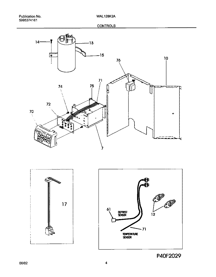 CONTROLS Diagram and Parts List for WAL128K2A2  Westinghouse Air Conditioner