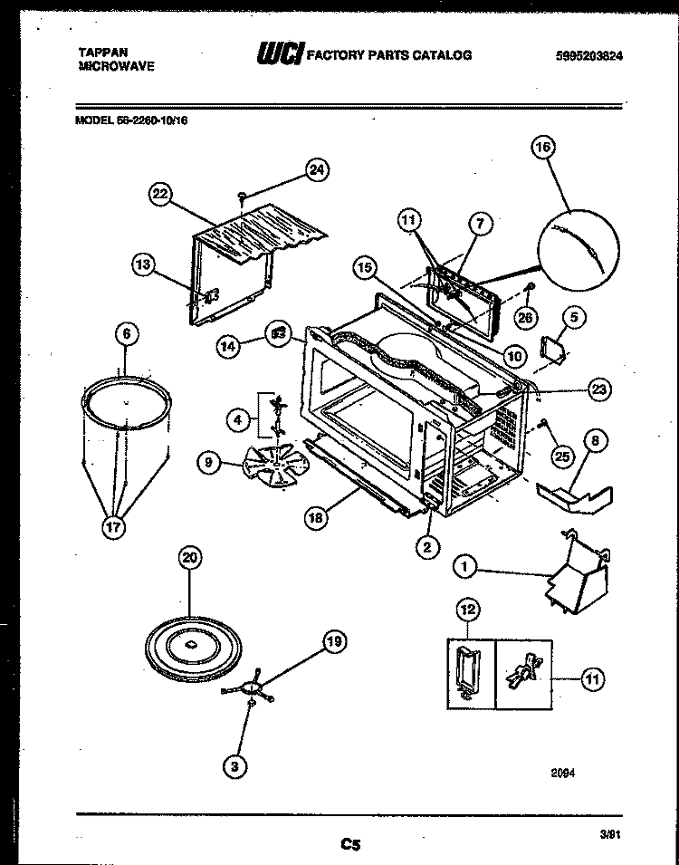 WRAPPER AND BODY PARTS Diagram and Parts List for 56-2260-10-16  Tappan Microwave