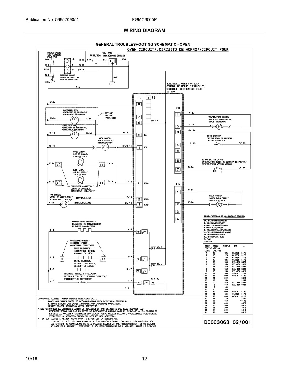 Wiring Diagram Diagram and Parts List for FGMC3065PBG  Frigidaire Microwave Oven Combo