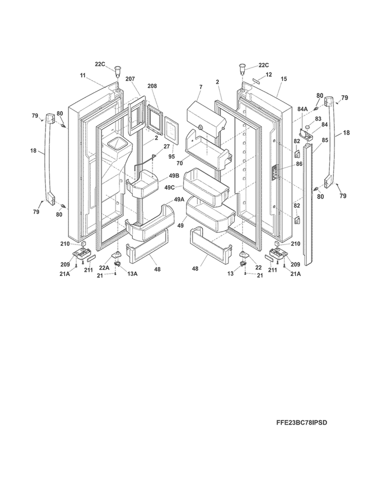Fresh Food Door Diagram and Parts List for E23BC78IPSJA  Electrolux Refrigerator