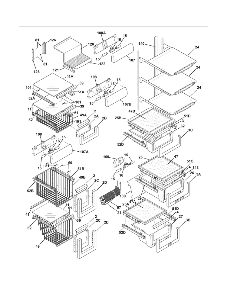 Shelves Diagram and Parts List for EI23CS55GB8  Electrolux Refrigerator