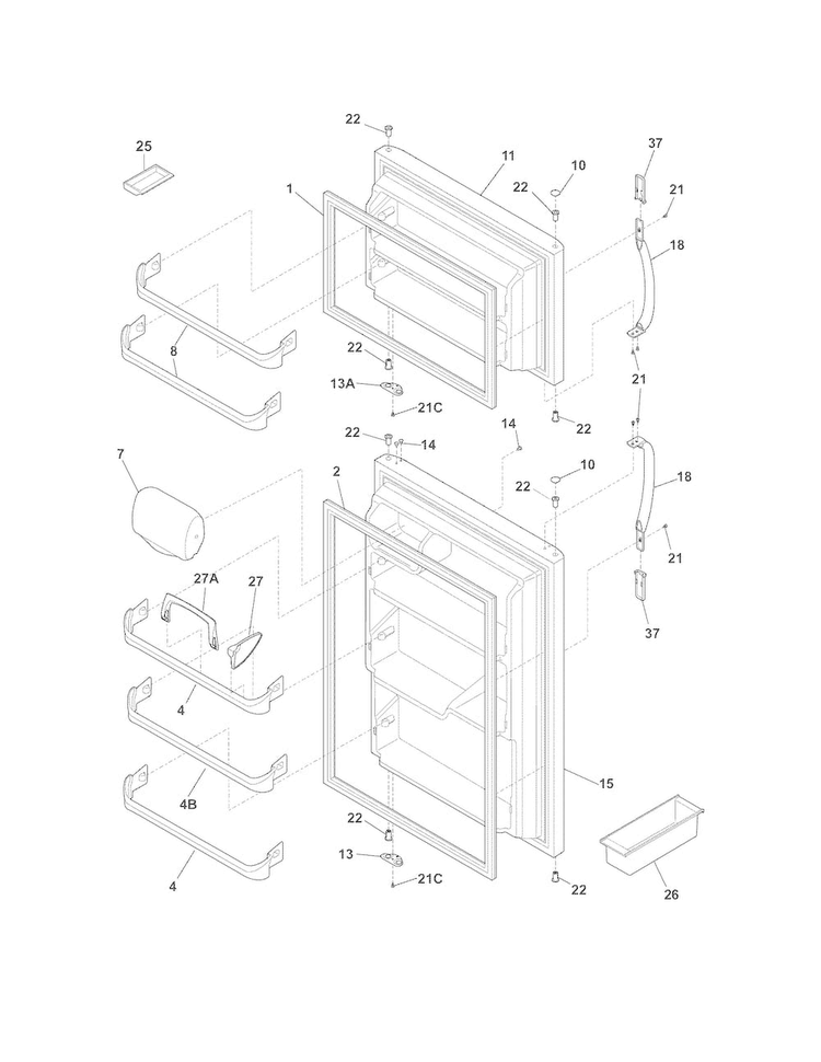 Doors Diagram and Parts List for MRTC18V3MW2  Uni Refrigerator