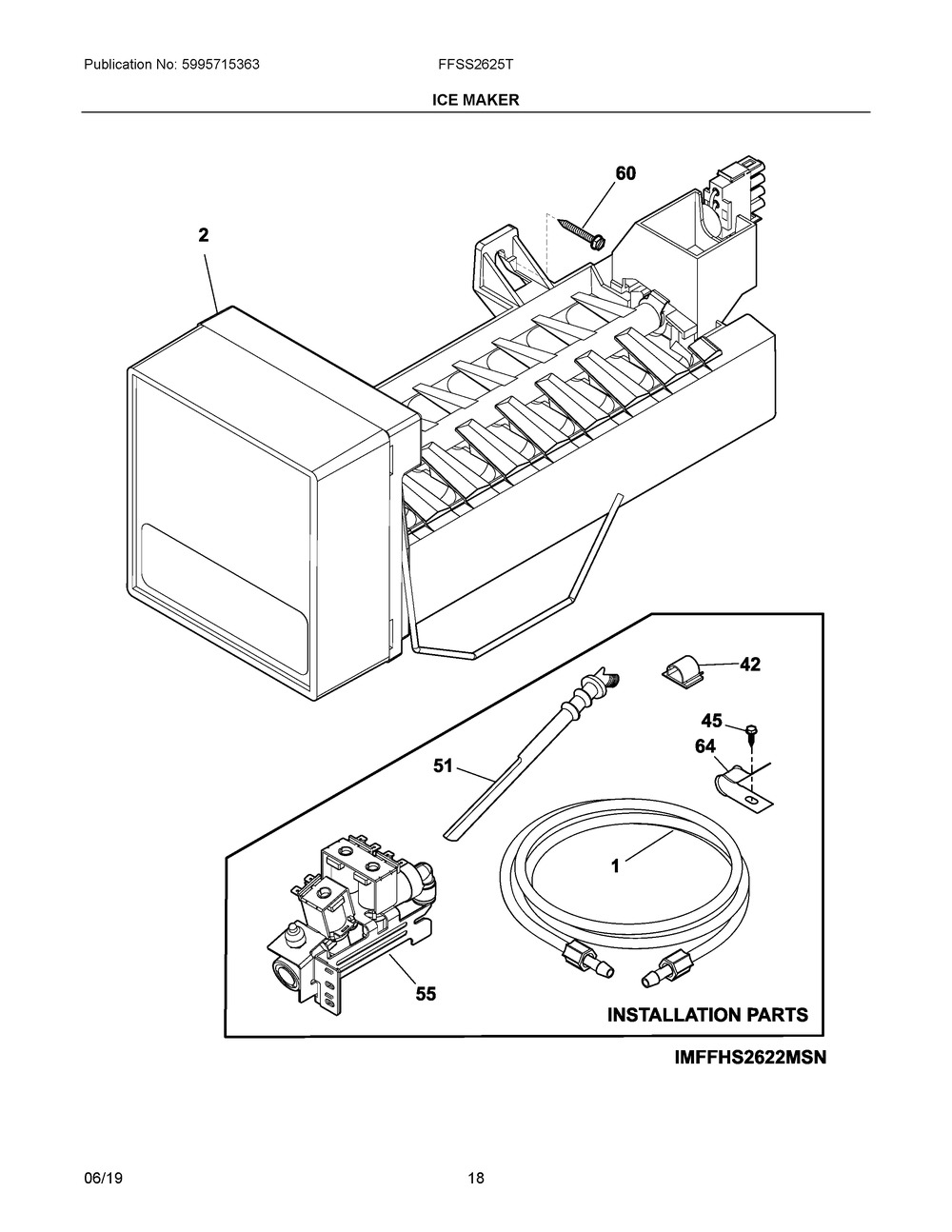 Ice Maker Diagram and Parts List for FFSS2625TP2  Frigidaire Refrigerator