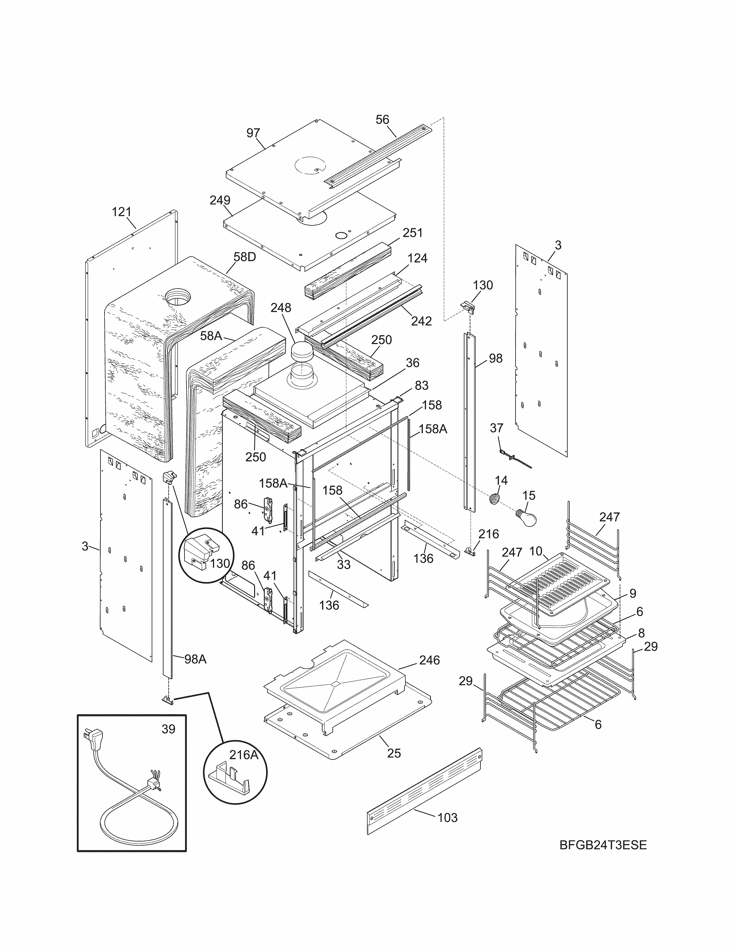 Body Diagram and Parts List for 79045082510  Kenmore Wall Oven