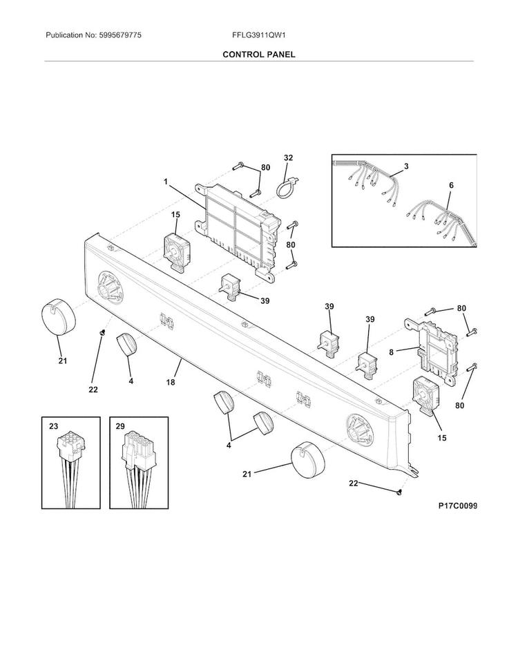 Control Panel Diagram and Parts List for FFLG3911QW1  Frigidaire Washer Dryer Combo