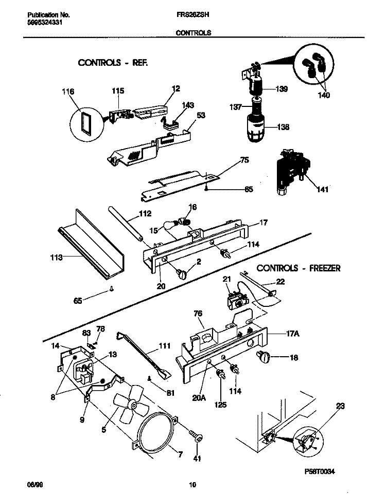 CONTROLS Diagram and Parts List for FRS26ZSHB0  Frigidaire Refrigerator