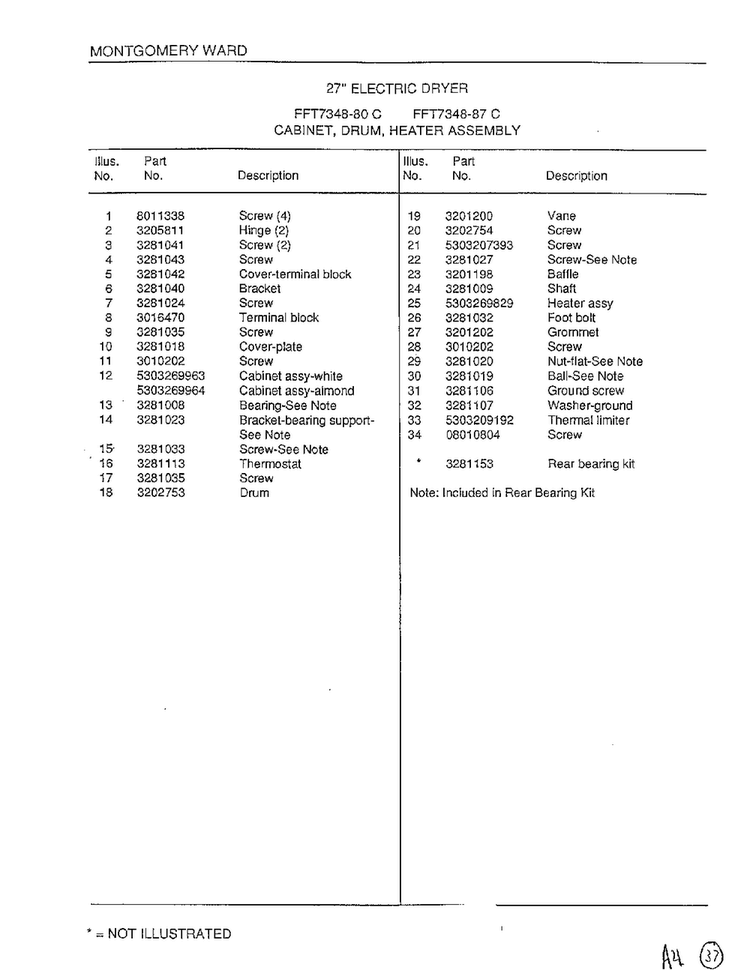 Cabinet/drum/heater Page 2 Diagram and Parts List for 7348-80C  Frigidaire Dryer