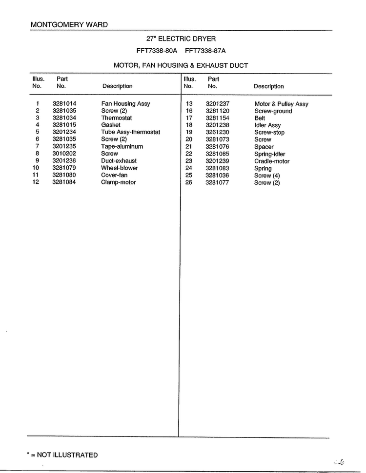 Motor-fan Housing And Exhaust Duct Page 2 Diagram and Parts List for 7338A  Frigidaire Dryer