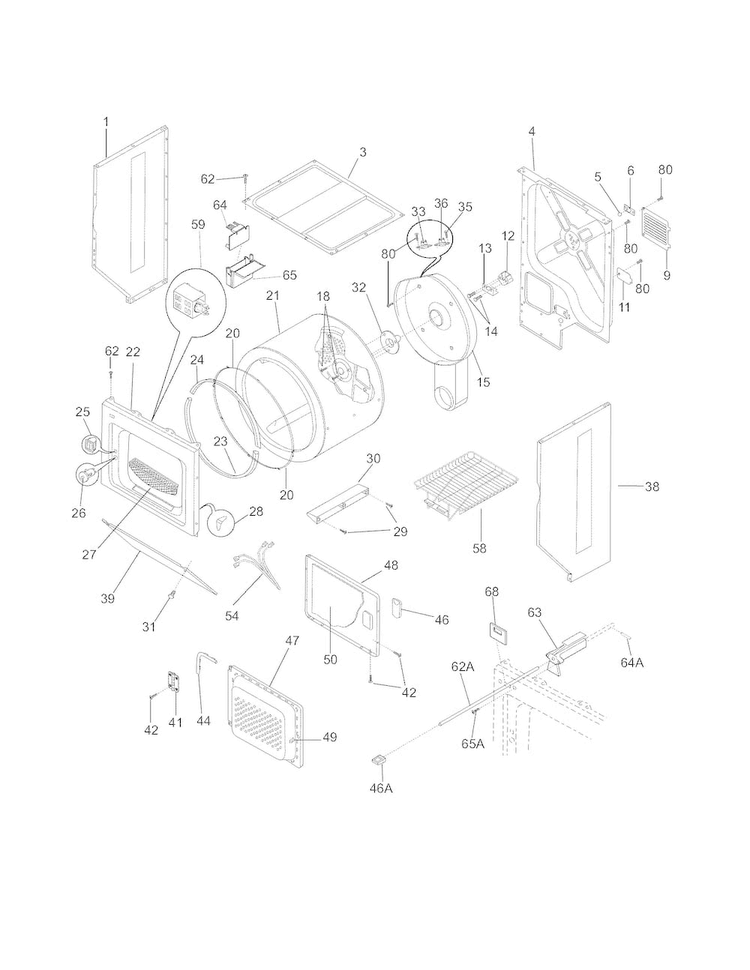 Upper Cabinet/drum Heater Diagram and Parts List for 41797962703  Kenmore Washer Dryer Combo