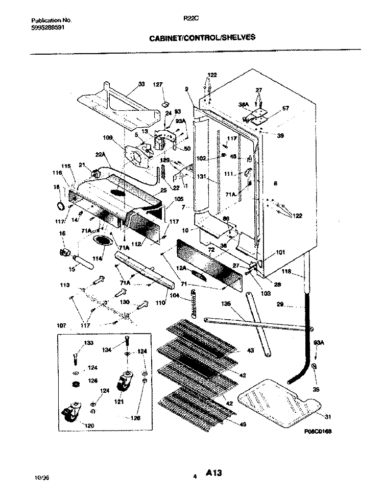 CABINET / CONTROL / SHELVES Diagram and Parts List for R22CW3  Frigidaire Freezer