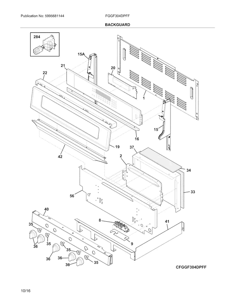 Backguard Diagram and Parts List for FGGF304DPFF  Frigidaire Range