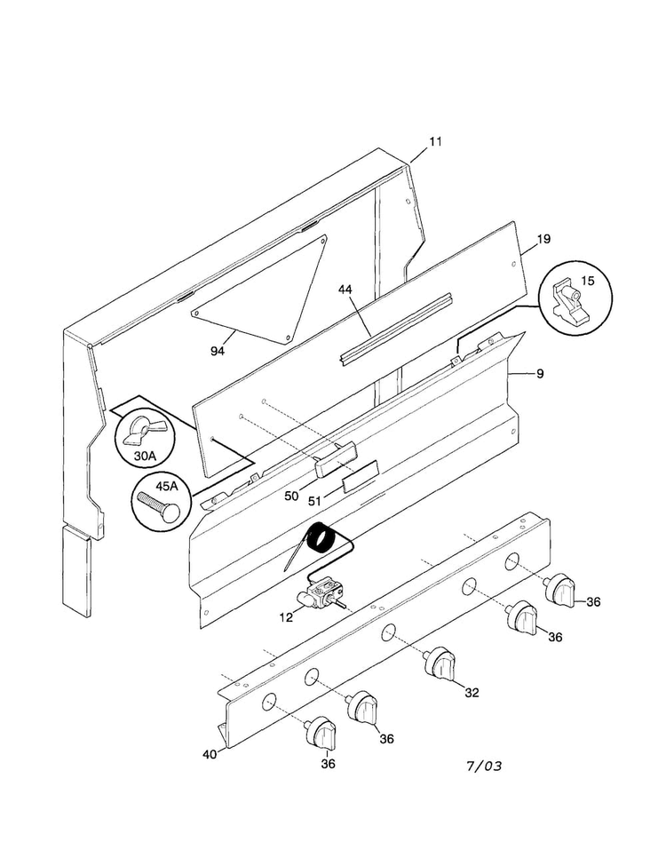 Backguard Diagram and Parts List for FPF311PHWA  Frigidaire Range