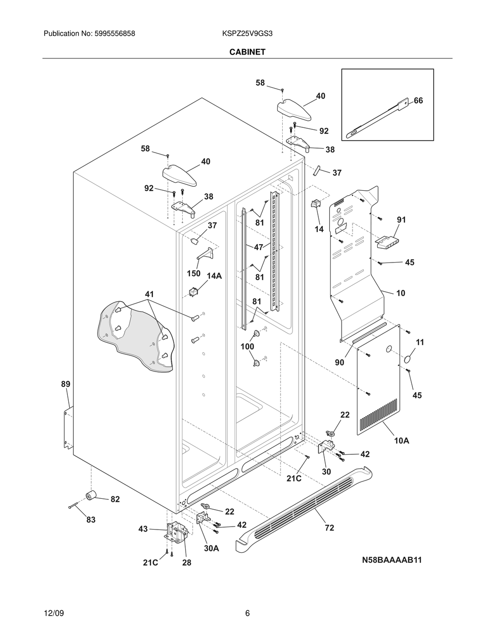 Cabinet Diagram and Parts List for KSPZ25V9GS3  Frigidaire Refrigerator