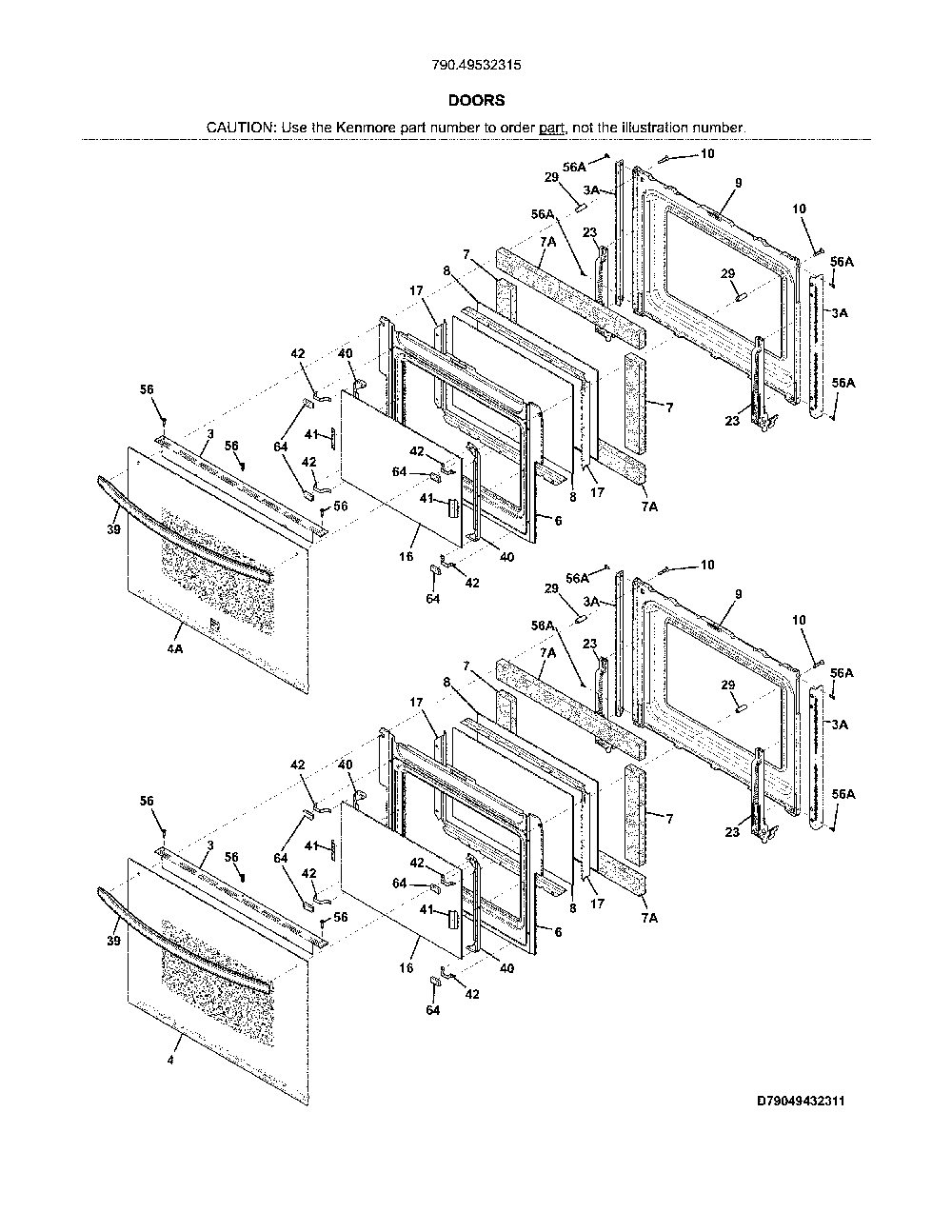 Doors Diagram and Parts List for 79049532315  Kenmore Wall Oven