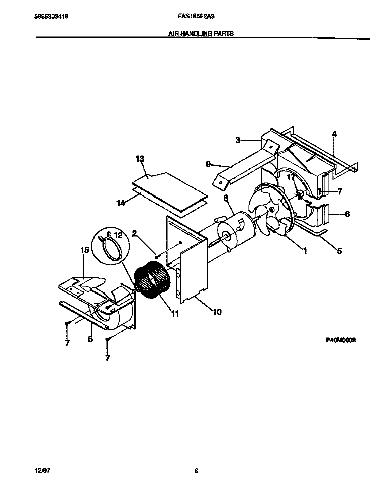 AIR HANDLING PARTS Diagram and Parts List for FAS185F2A3  Frigidaire Air Conditioner