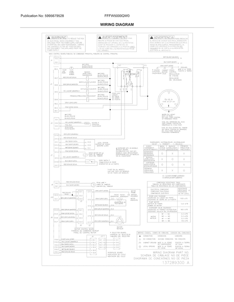 Wiring Diagram Diagram and Parts List for FFFW5000QW0  Frigidaire Washer