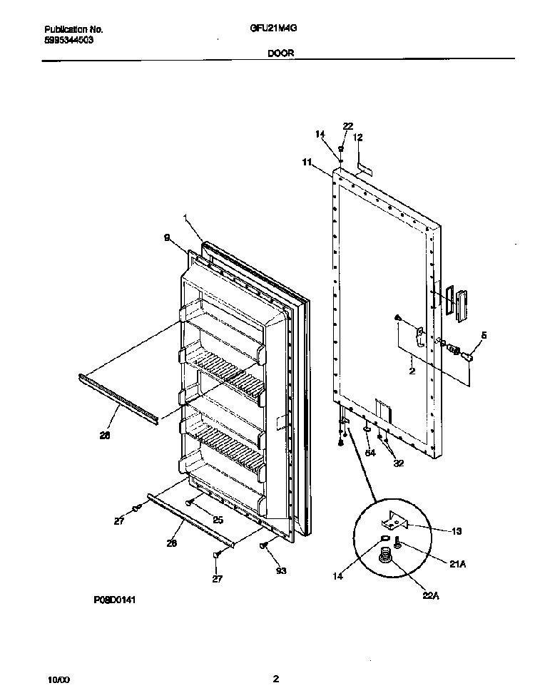 Door Diagram and Parts List for GFU21M4GW1  Gibson Freezer