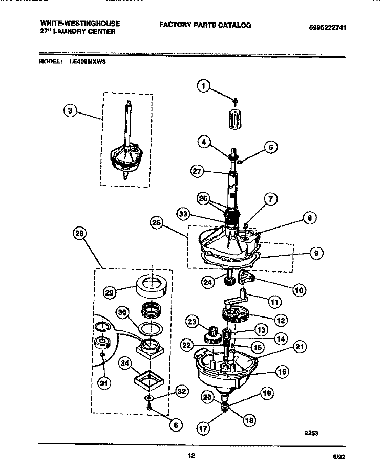 TRANSMISSION ASSEMBLY Diagram and Parts List for LE400MXW3  Frigidaire Washer Dryer Combo