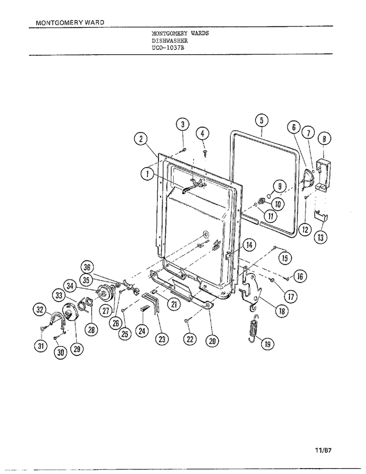 Dishwasher Page 3 Diagram and Parts List for 1037B  Frigidaire Dishwasher